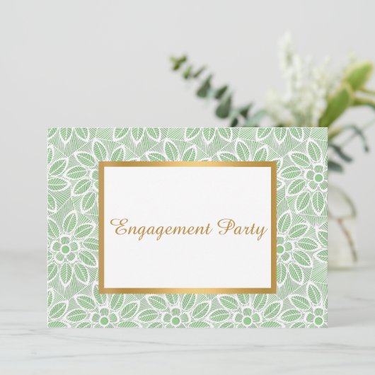 GOLD WHITE GREEN LACE  ENGAGTY KAART (Staand voorkant)
