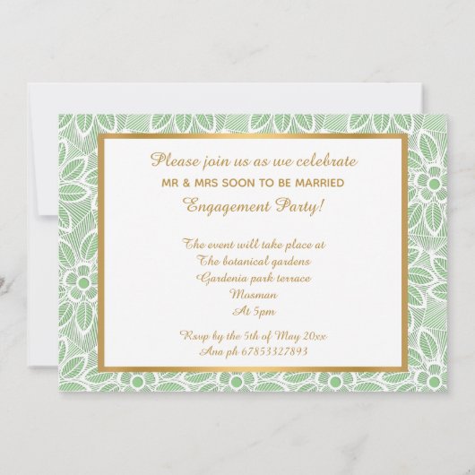 GOLD WHITE GREEN LACE  ENGAGTY KAART (Achterkant)