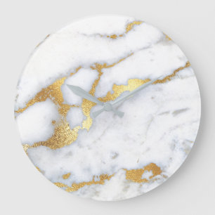 Gold White Grey Carrara Marble Stone Abstracte Lux Grote Klok