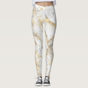 Gold White Grey Marble Pattern Yoga Women's Leggings