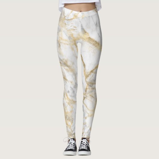 Gold White Grey Marble Pattern Yoga Women's Leggings (Voorkant)