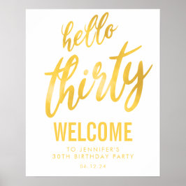Gold White "Hallo Derty - Birthday Welcome Sign" Poster