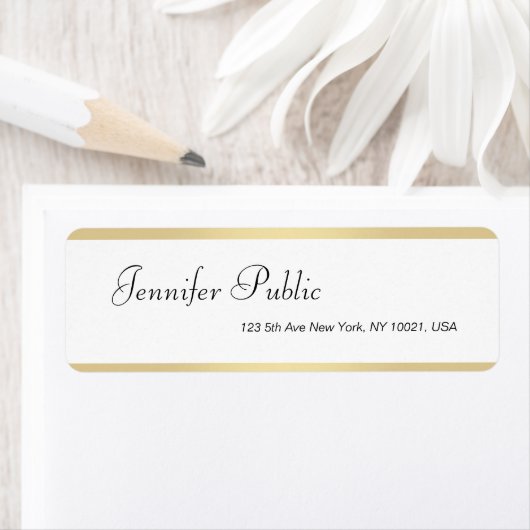 Gold White Handgeschreven Script Name Modern Elega Etiket (Insitu)