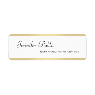 Gold White Handgeschreven Script Name Modern Elega Etiket