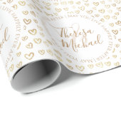 Gold White Hearts DIY Names Verloving Cadeaupapier (Rol Hoek)