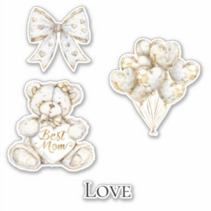 Gold White Hearts Mom Sticker