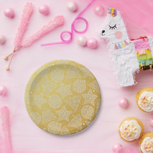 Gold & White Holiday Patroon - Aangepast kerstfees Papieren Bordje (Feest)