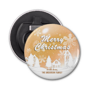 Gold White House Snowflakes Nieuwjaar Button Flesopener