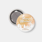 Gold White House Snowflakes Nieuwjaar Magneet (Voorkant / Achterkant)