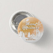 Gold White House Snowflakes Nieuwjaar Ronde Button 3,2 Cm (Voorkant /achterkant)