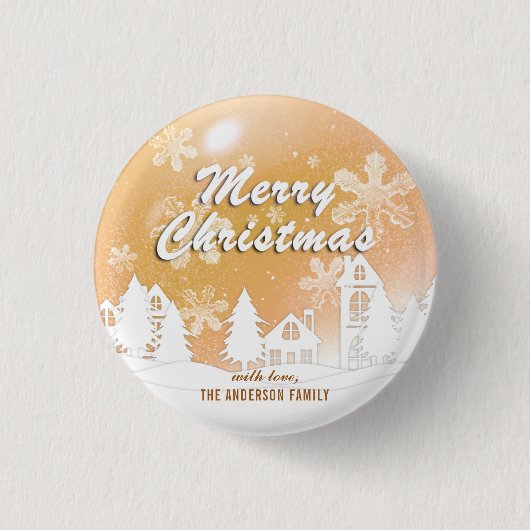 Gold White House Snowflakes Nieuwjaar Ronde Button 3,2 Cm (Voorkant)