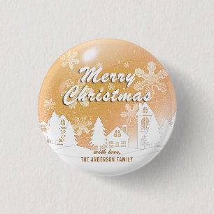 Gold White House Snowflakes Nieuwjaar Ronde Button 3,2 Cm