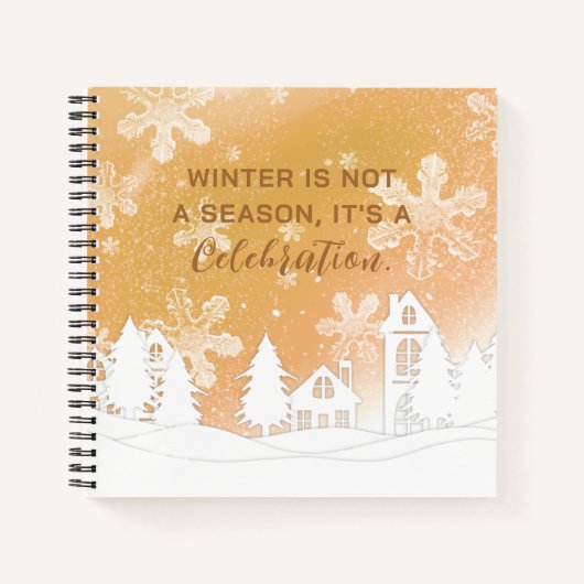 Gold White House Snowflakes Winter Quote Notitieboek (Voorkant)