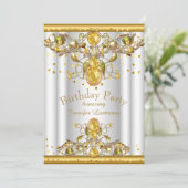 Gold White Jeweled Birthday Party Invitation Kaart (Staand voorkant)