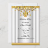 Gold White Jeweled Birthday Party Invitation Kaart (Achterkant)