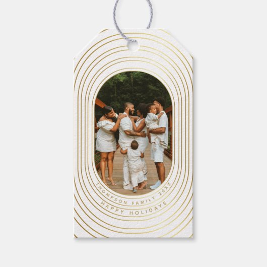 Gold White - kerstfeest met eigen foto's Cadeaulabel (Voorkant)