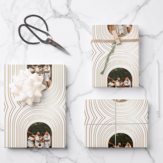 Gold White - kerstfeest met eigen foto's Inpakpapier Vel (Voorkant)