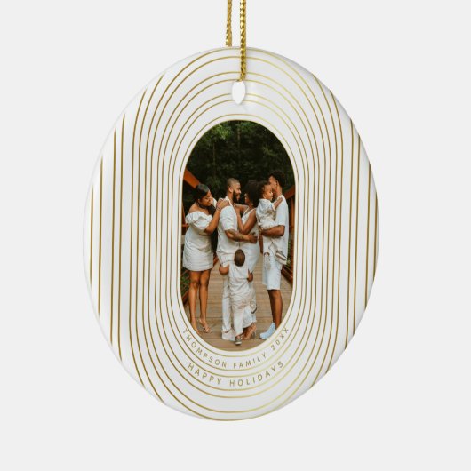 Gold White - kerstfeest met eigen foto's Keramisch Ornament (Rechts)