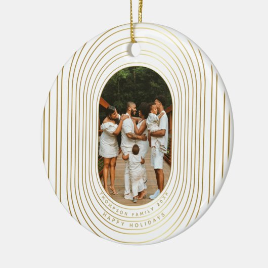 Gold White - kerstfeest met eigen foto's Keramisch Ornament (Links)