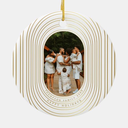 Gold White - kerstfeest met eigen foto's Keramisch Ornament (Achterkant)
