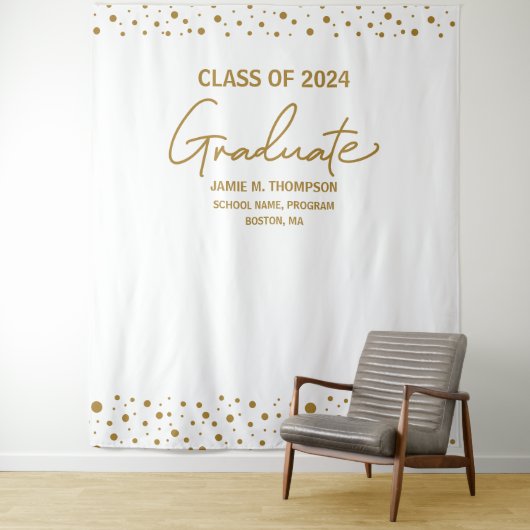 Gold White Klasse van 2024 achtergrond afstuderen Wandkleed (In situ)