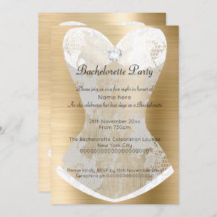GOLD WHITE LACE CORSET BACHELORETTE INVITATION KAART