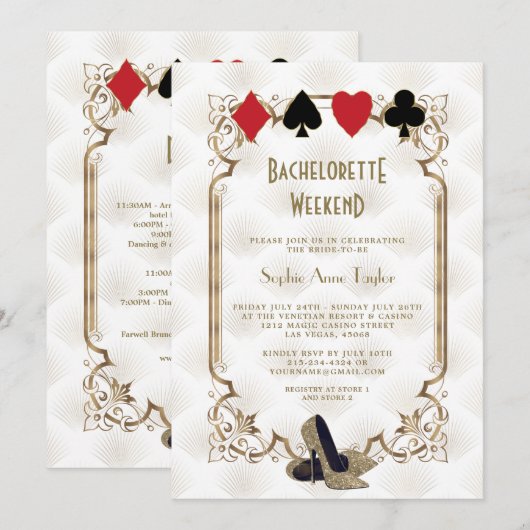 Gold White Las Vegas Casino Bachelorette Weekend Kaart (Voorkant / Achterkant)