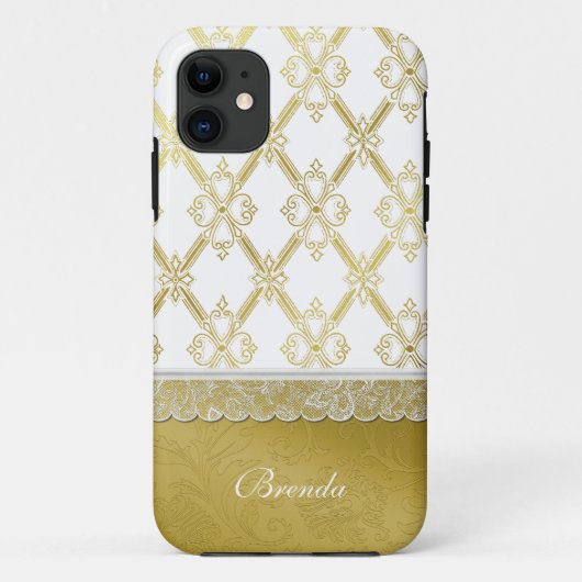 Gold & White Lattice iPhone 5 Hoesje (Achterkant)