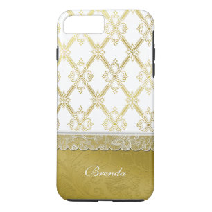 Gold & White Lattice iPhone 7 Plus hoesje