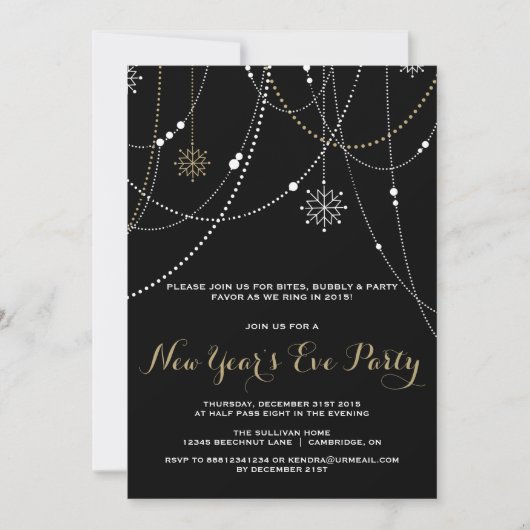 GOLD WHITE LIGHTT NEW YEAR'S EVE PARTY INVITATION KAART (Voorkant)
