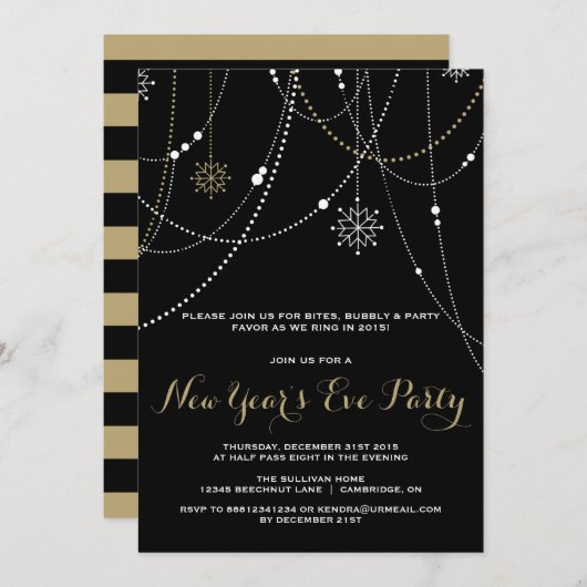 GOLD WHITE LIGHTT NEW YEAR'S EVE PARTY INVITATION KAART (Voorkant / Achterkant)