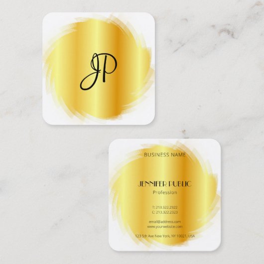 Gold White Luxury Modern Elegant Monogram Sjabloon Vierkante Visitekaartje (Voorkant / Achterkant)