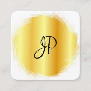 Gold White Luxury Modern Elegant Monogram Sjabloon Vierkante Visitekaartje