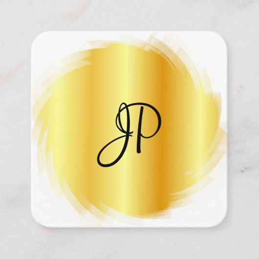 Gold White Luxury Modern Elegant Monogram Sjabloon Vierkante Visitekaartje (Voorkant)