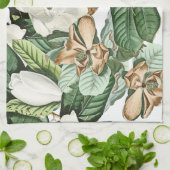 Gold White Magnolia Flowers Floral Kitchen Towel Theedoek (Gevouwen)