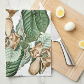 Gold White Magnolia Flowers Floral Kitchen Towel Theedoek (Quarter Fold)
