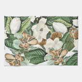 Gold White Magnolia Flowers Floral Kitchen Towel Theedoek (Horizontaal)