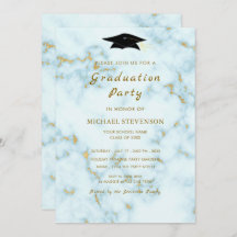 Gold White Marble Afstuderen Invitation Sjabloon