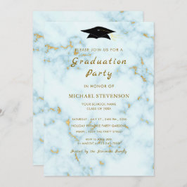 Gold White Marble Afstuderen Invitation Sjabloon