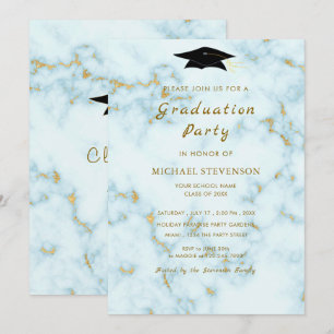 Gold White Marble Afstuderen Invitation Sjabloon