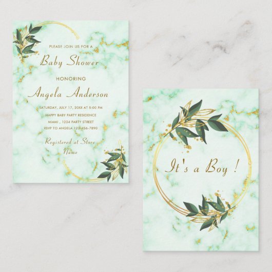 Gold White Marble Baby shower Invitation Sjabloon (Voorkant / Achterkant)
