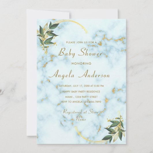 Gold White Marble Baby shower Invitation Sjabloon (Voorkant)