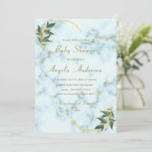 Gold White Marble Baby shower Invitation Sjabloon (Staand voorkant)