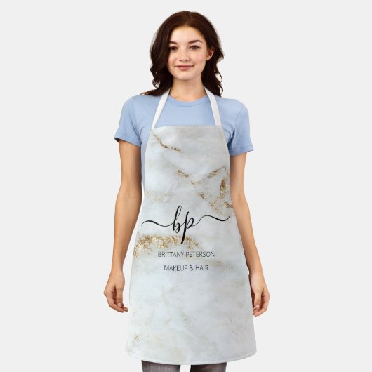 Gold White Marble Business Personeel Uniform Monog Schort (Gedragen)