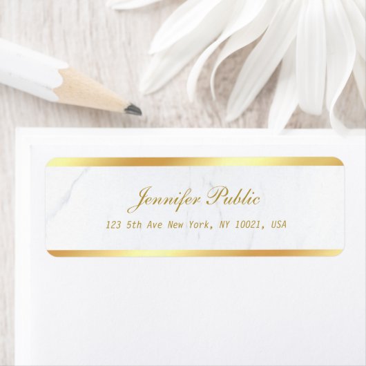 Gold White Marble Calligraphic Script Text Elegant Etiket (Insitu)