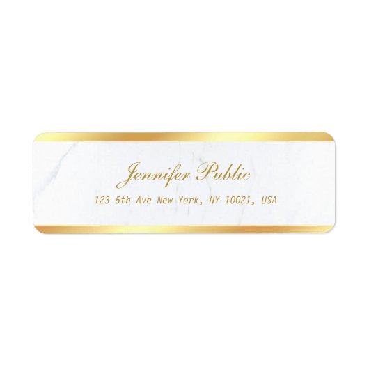 Gold White Marble Calligraphic Script Text Elegant Etiket (Voorkant)