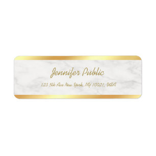 Gold White Marble Calligraphy Script Elegant Cool Etiket
