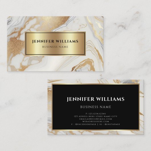 Gold White Marble Elegant Modern Black Visitekaartje (Voorkant / Achterkant)