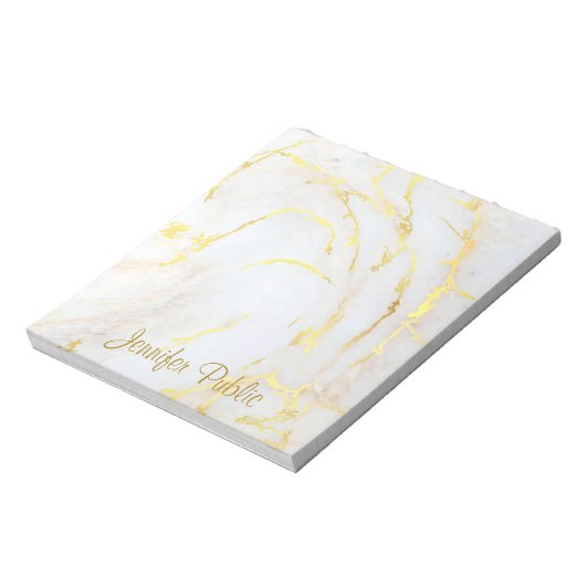 Gold White Marble Handgeschreven script legant Notitieblok (Linkerzijde)