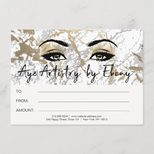 Gold White Marble Makeup Beauty Certificate Ebony1 (Voorkant)